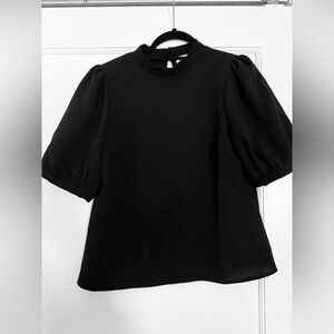 Maeve by Anthropologie Black Puff Sleeve Blouse